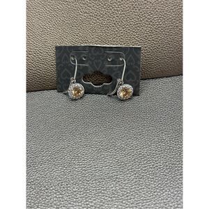 Simulated Citrine and Diamond Rhodium plated Lever back Earrings